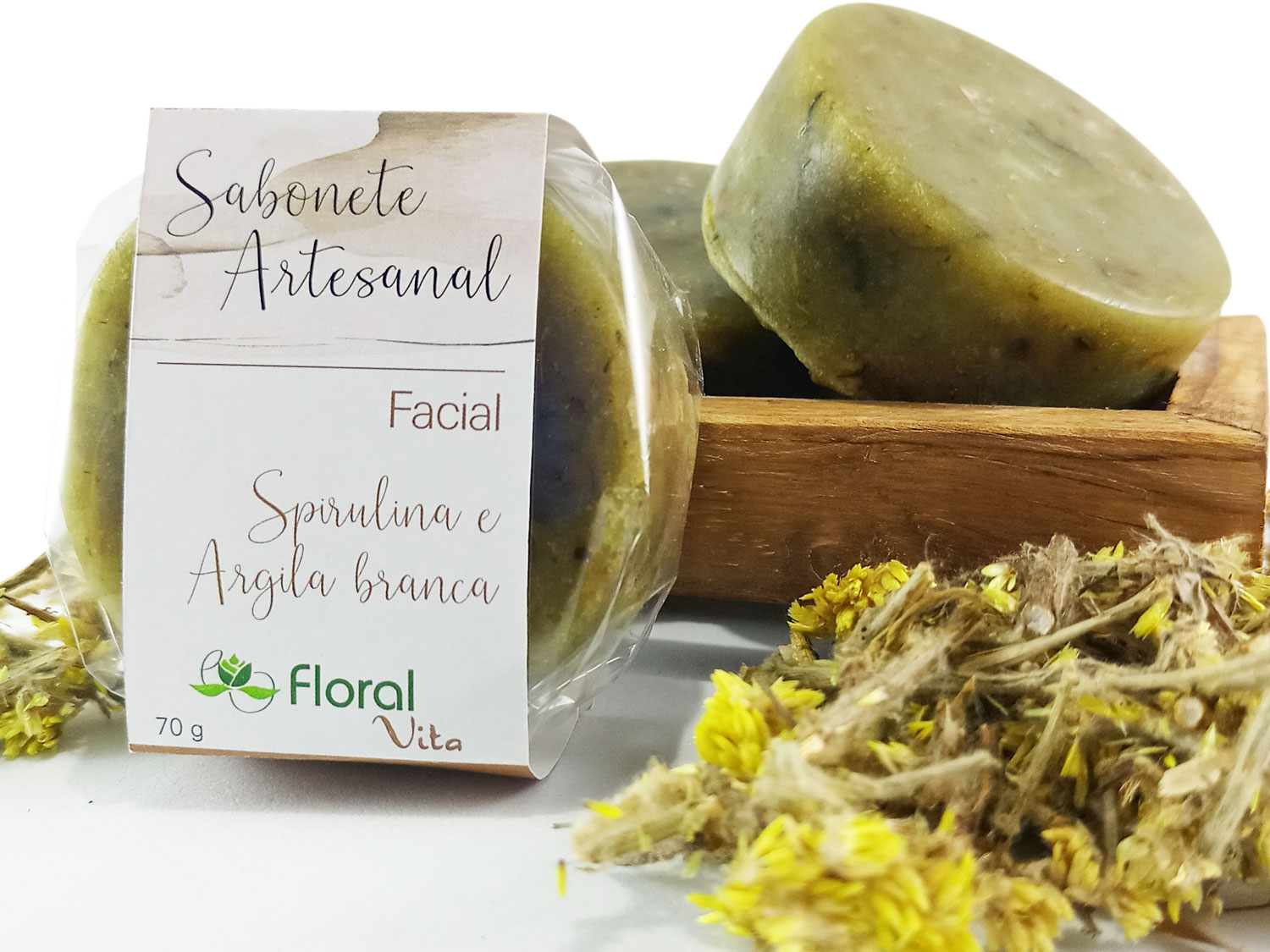 Sabonete Facial Argila Branca e Spirulina - 70gr